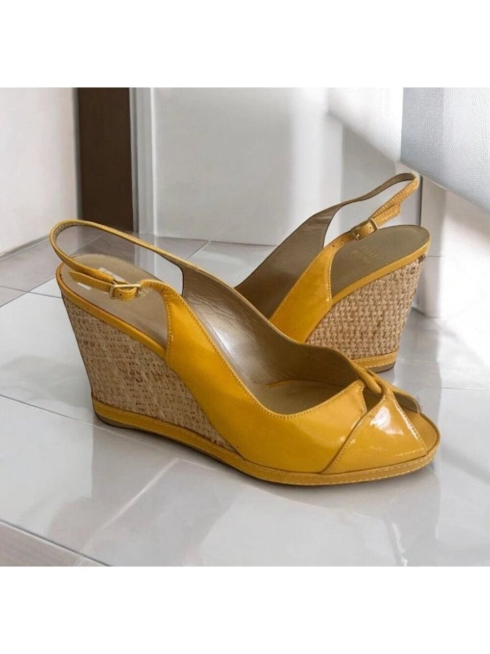 STUART WEITZMAN Yellow Patent Leather Wedges Size 9.5
